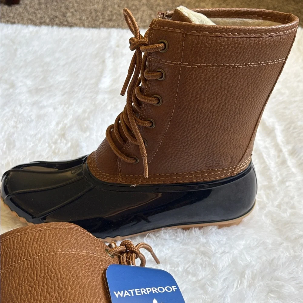 NWT JBU By Jambu Waterproof Duck Boots In Navy Blue And Brown Size 8M